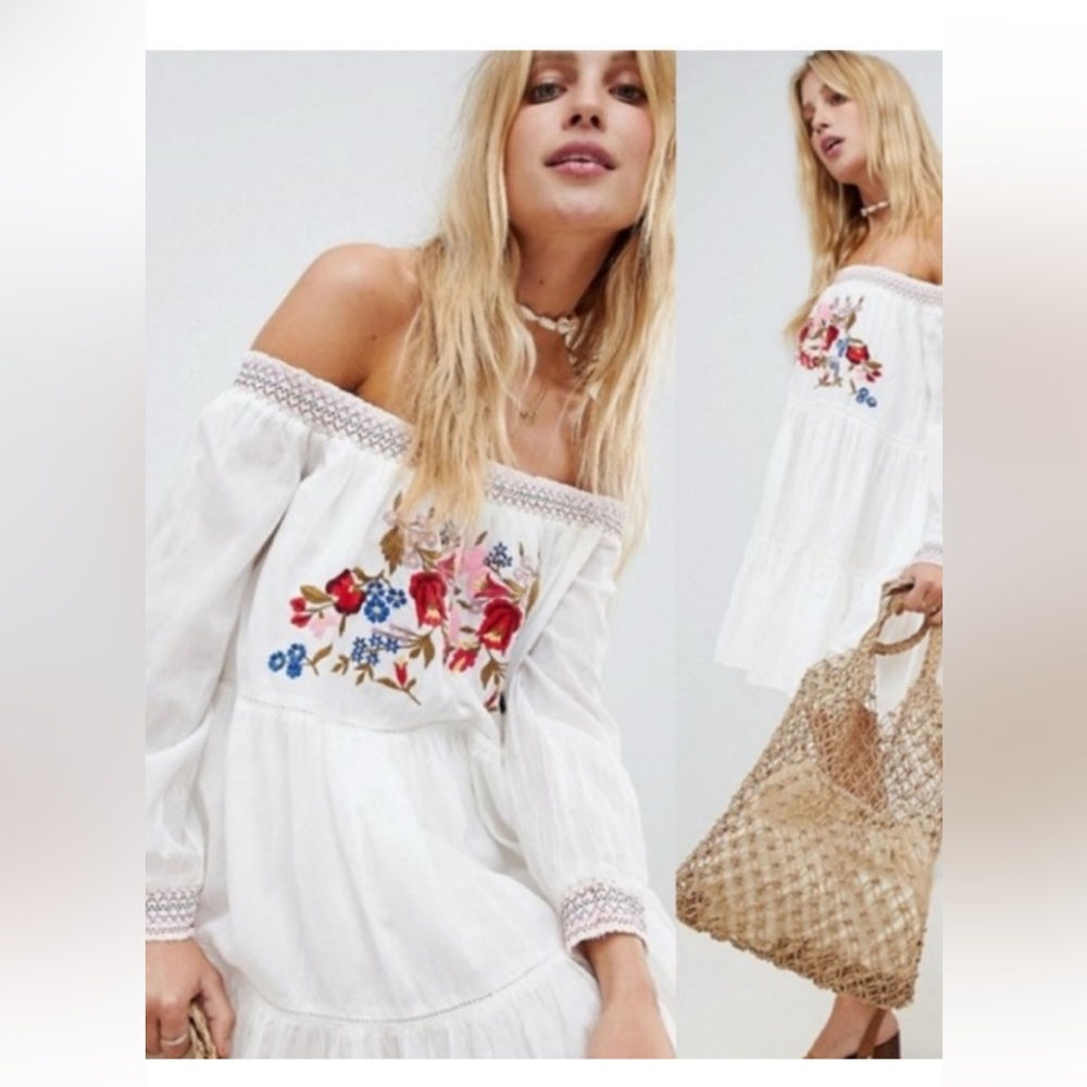 Free People size L sunbeams white mini dress